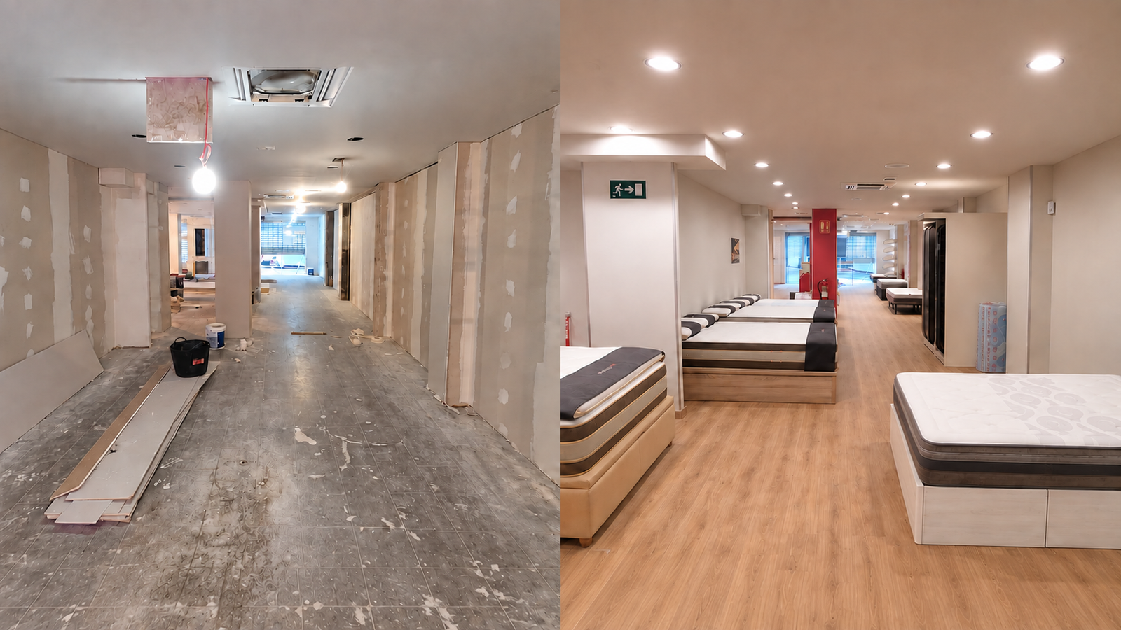 Reforma de un local, durante la obra y una vez terminado