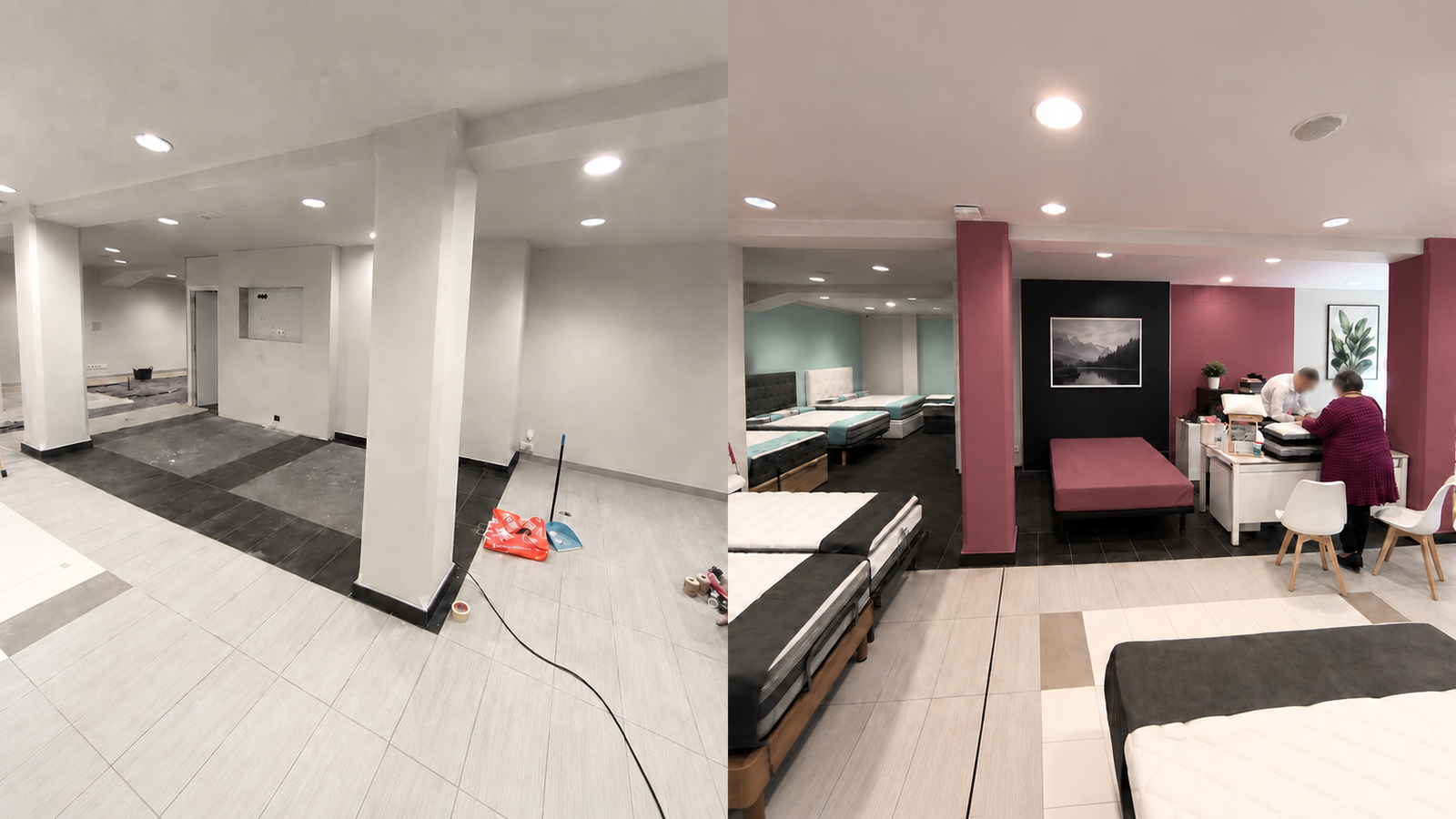 Antes y después de la reforma de una tienda
